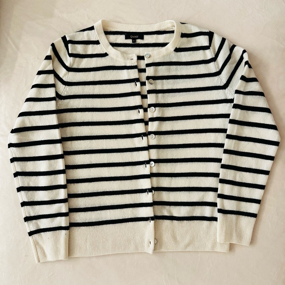 Quince 100% Mongolian Cashmere Cardigan Striped Size S